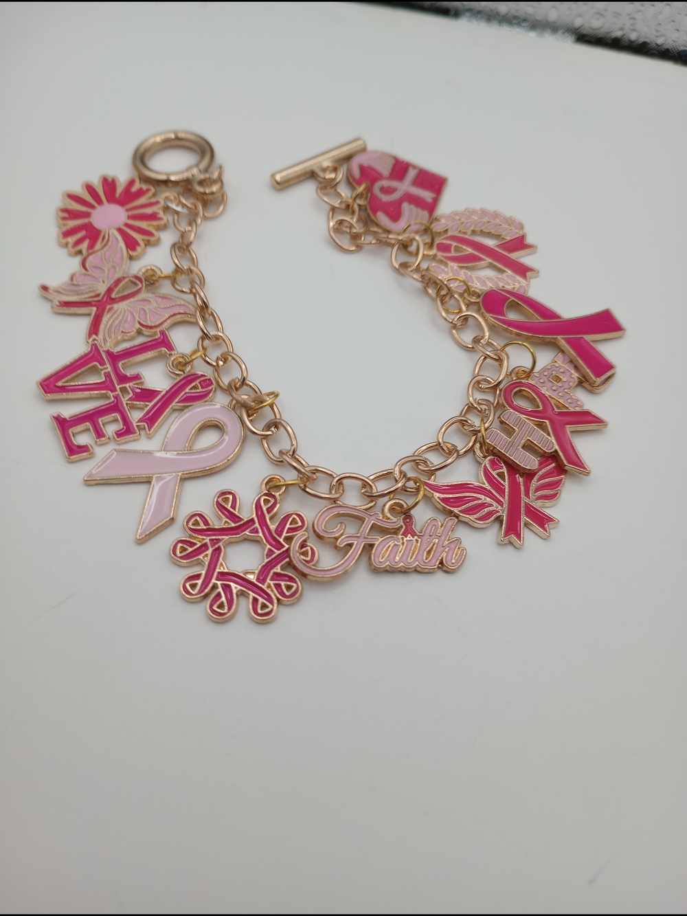 Gold Pink Breast Cancer Awareness Charm Bracelet - Picture 11 of 11